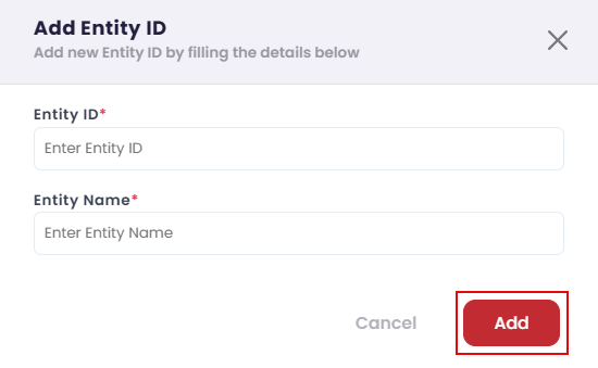 Add Entity ID dialog with Entity ID and Entity Name fields