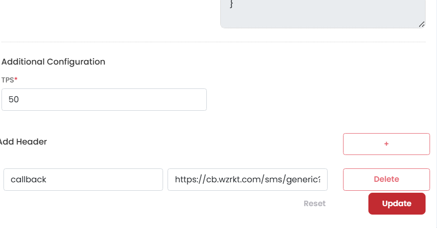 OneXtel Additional Configuration section with a header named callback set to a CleverTap cb.wzrkt.com URL