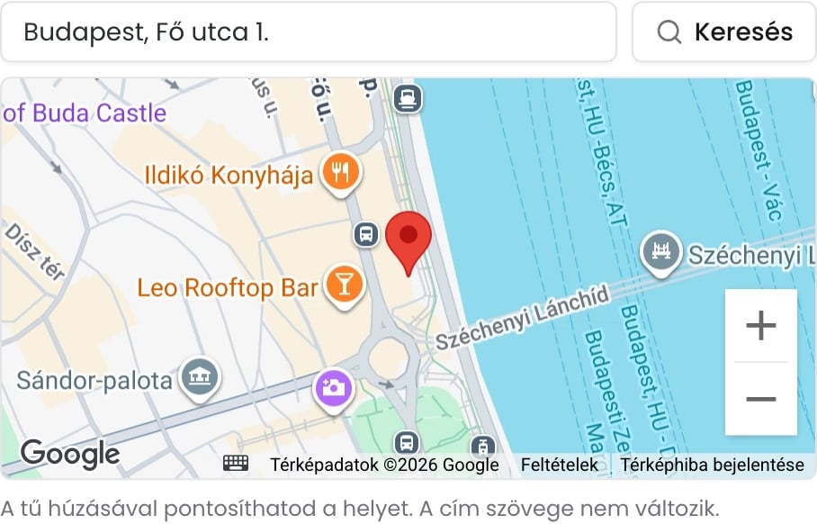 A Cím mező a Keresés gombbal és a térkép a jelölővel