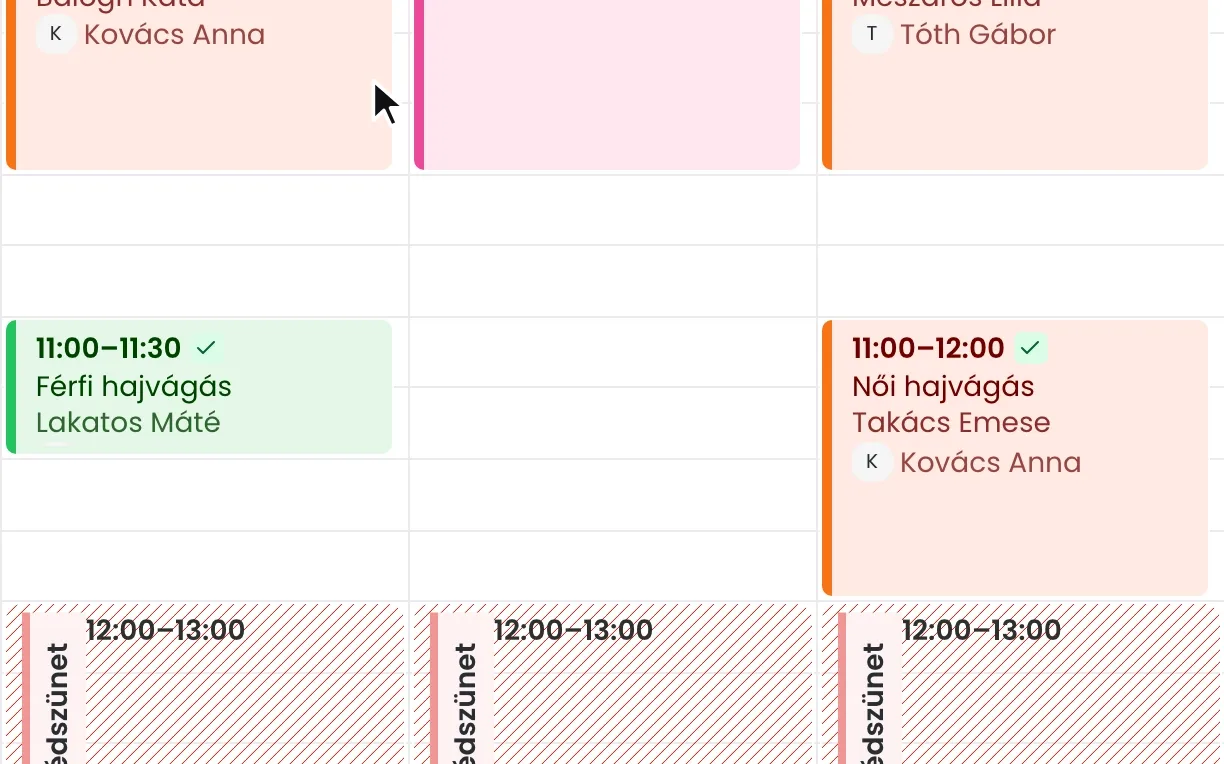 Animáció: az egérrel végighúzva a 10:45 és 12:00 közötti idősávokat a kijelölés szünetként jelenik meg