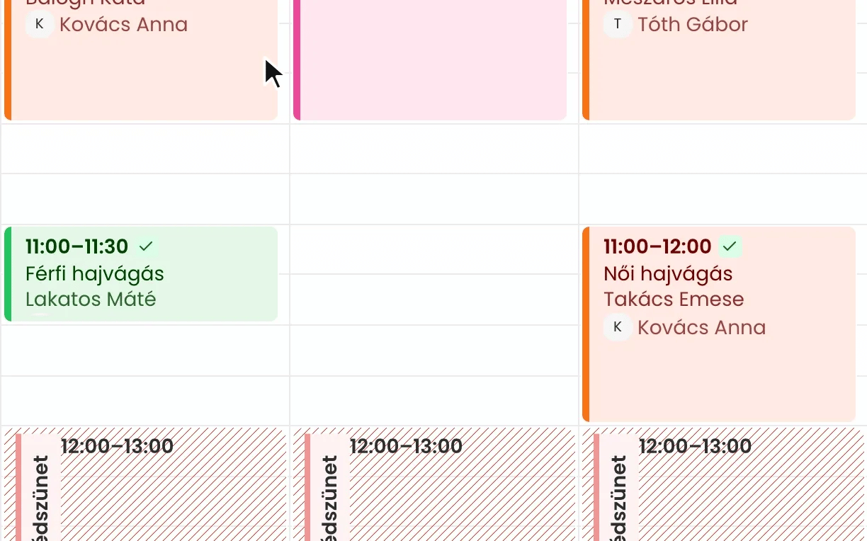 Animáció: az egérrel végighúzva a 10:45 és 12:00 közötti idősávokat a kijelölés szünetként jelenik meg