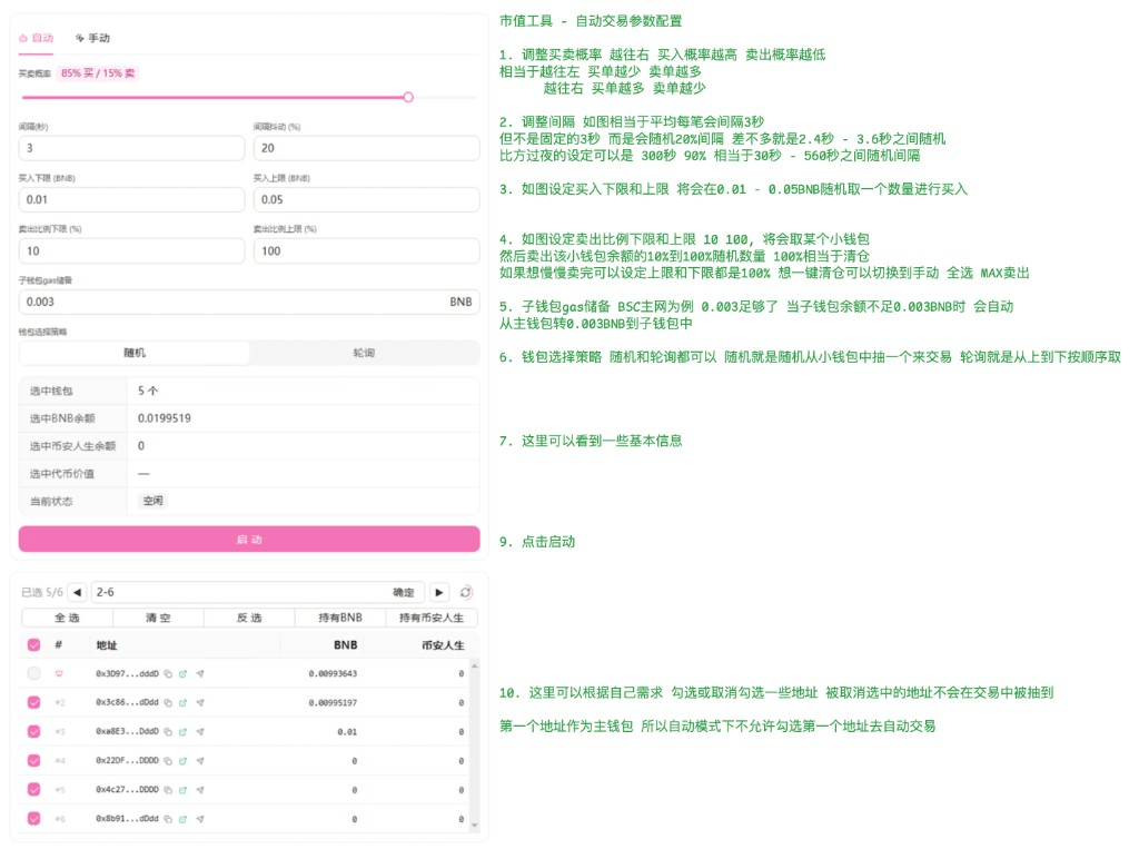 自动交易参数与钱包勾选