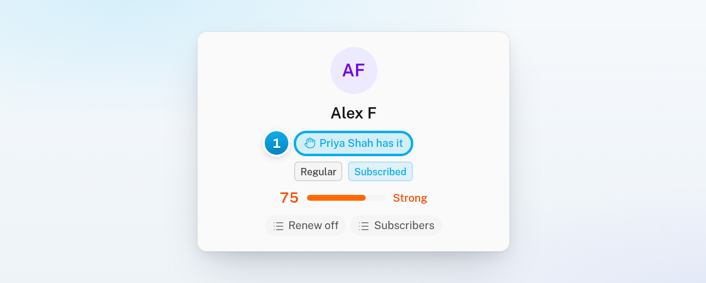 The top of the fan panel for a Manual conversation, with the tag under the fan's name that names who has it