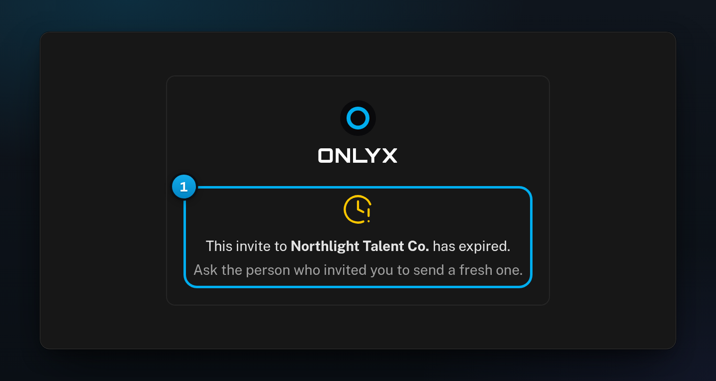 The invite page saying the invite to the workspace has expired and to ask for a fresh one