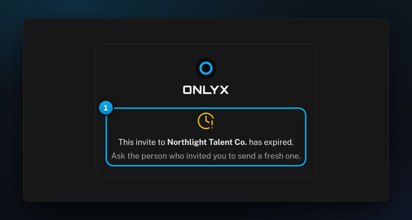 The invite page saying the invite to the workspace has expired and to ask for a fresh one