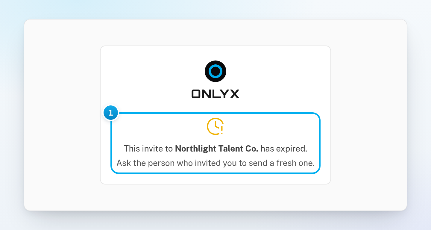 The invite page saying the invite to the workspace has expired and to ask for a fresh one