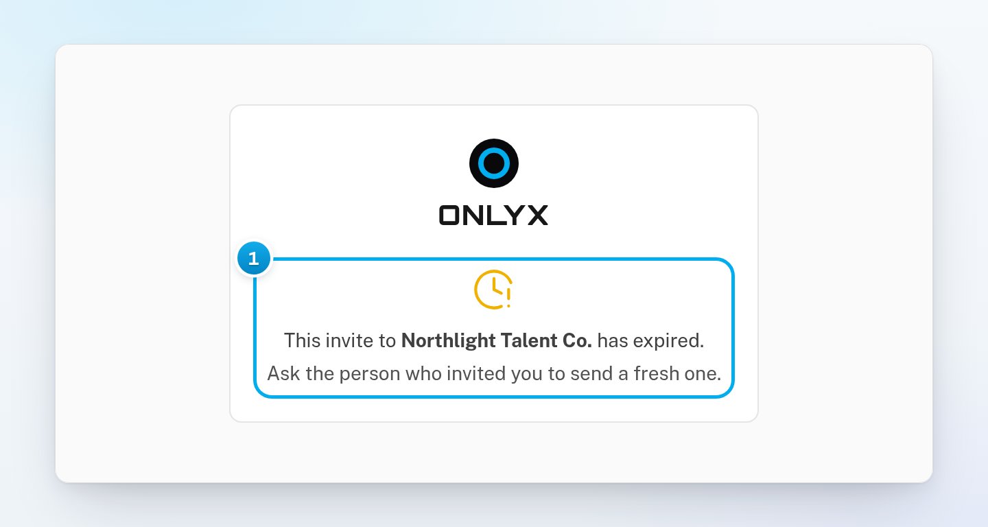 The invite page saying the invite to the workspace has expired and to ask for a fresh one