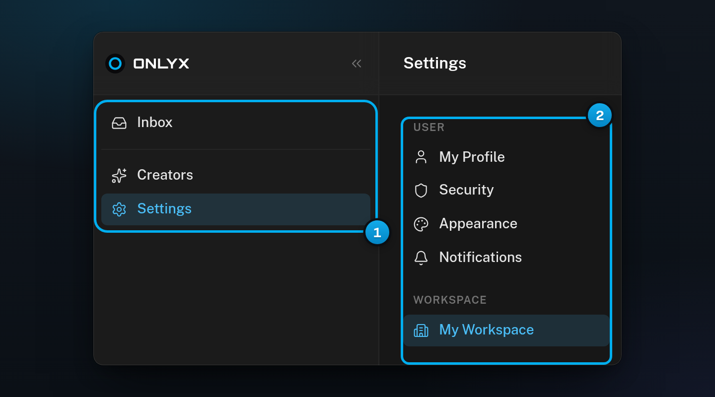 A chatter's sidebar with only Inbox, Creators and Settings, next to Settings tabs that have no Members tab