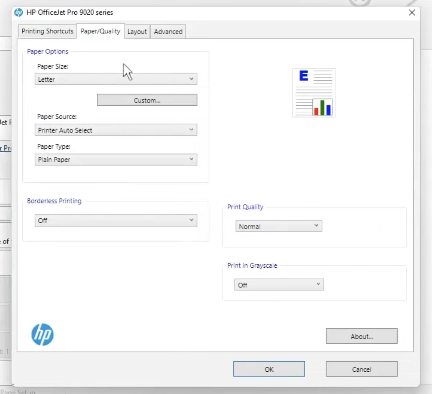 Pengaturan ukuran kertas custom