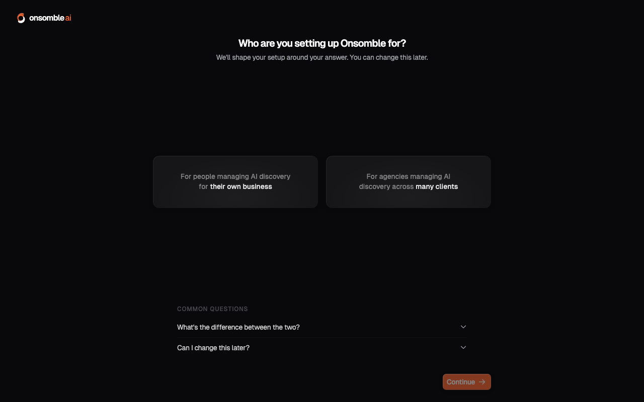 The account-type choice: your own business, or an agency managing many clients