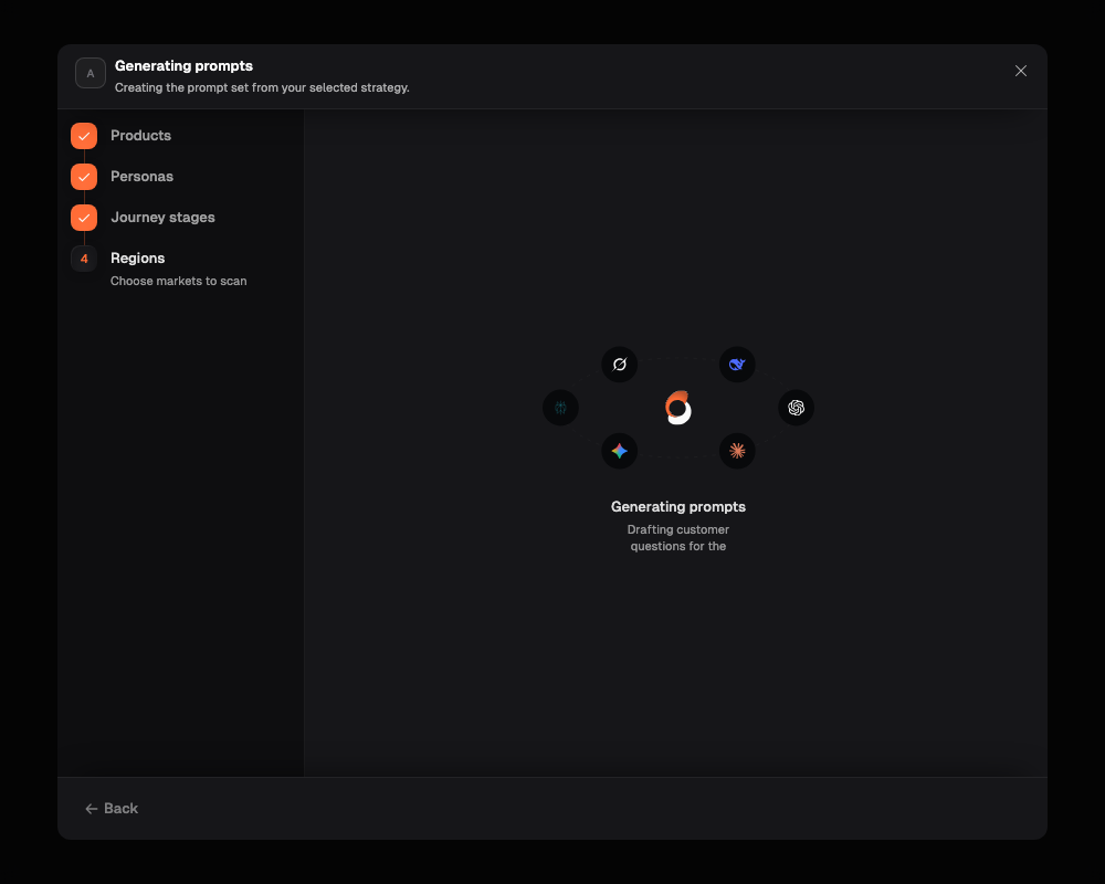 Generation progress showing that Onsomble is creating the prompt set from the confirmed strategy