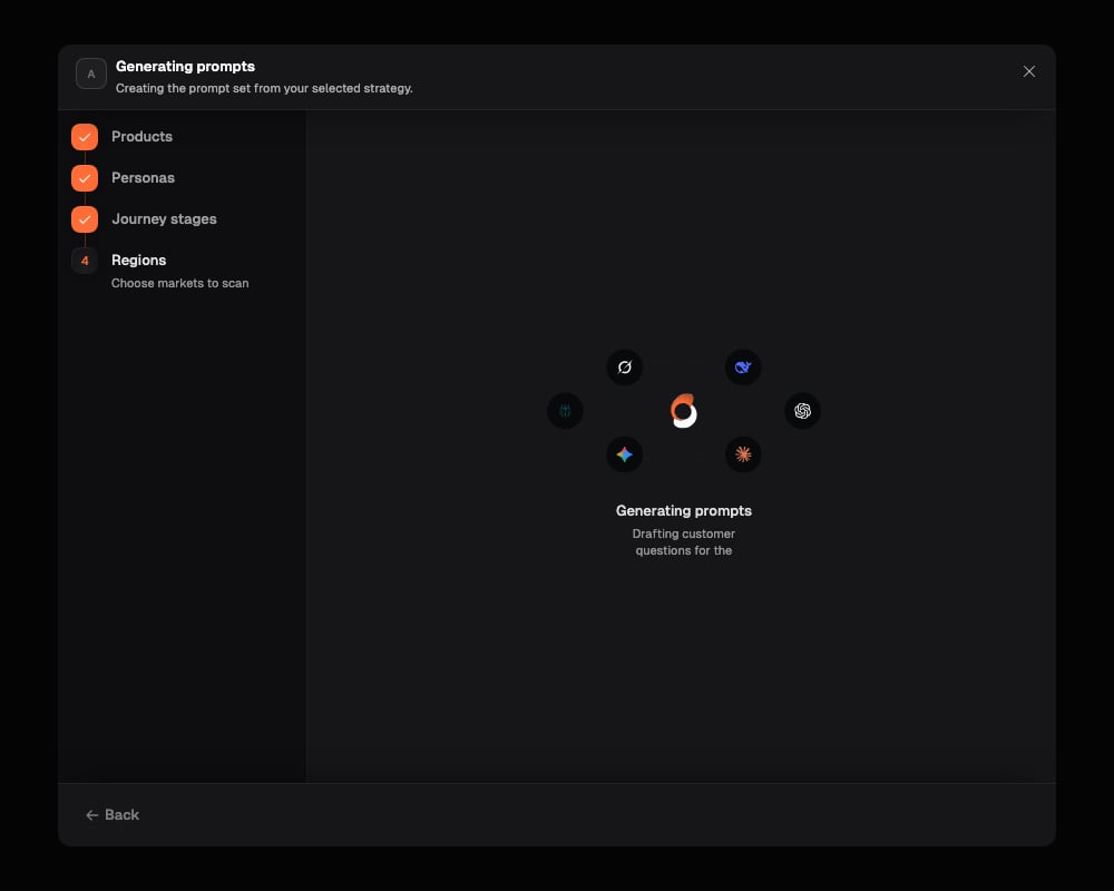 Generation progress showing that Onsomble is creating the prompt set from the confirmed strategy
