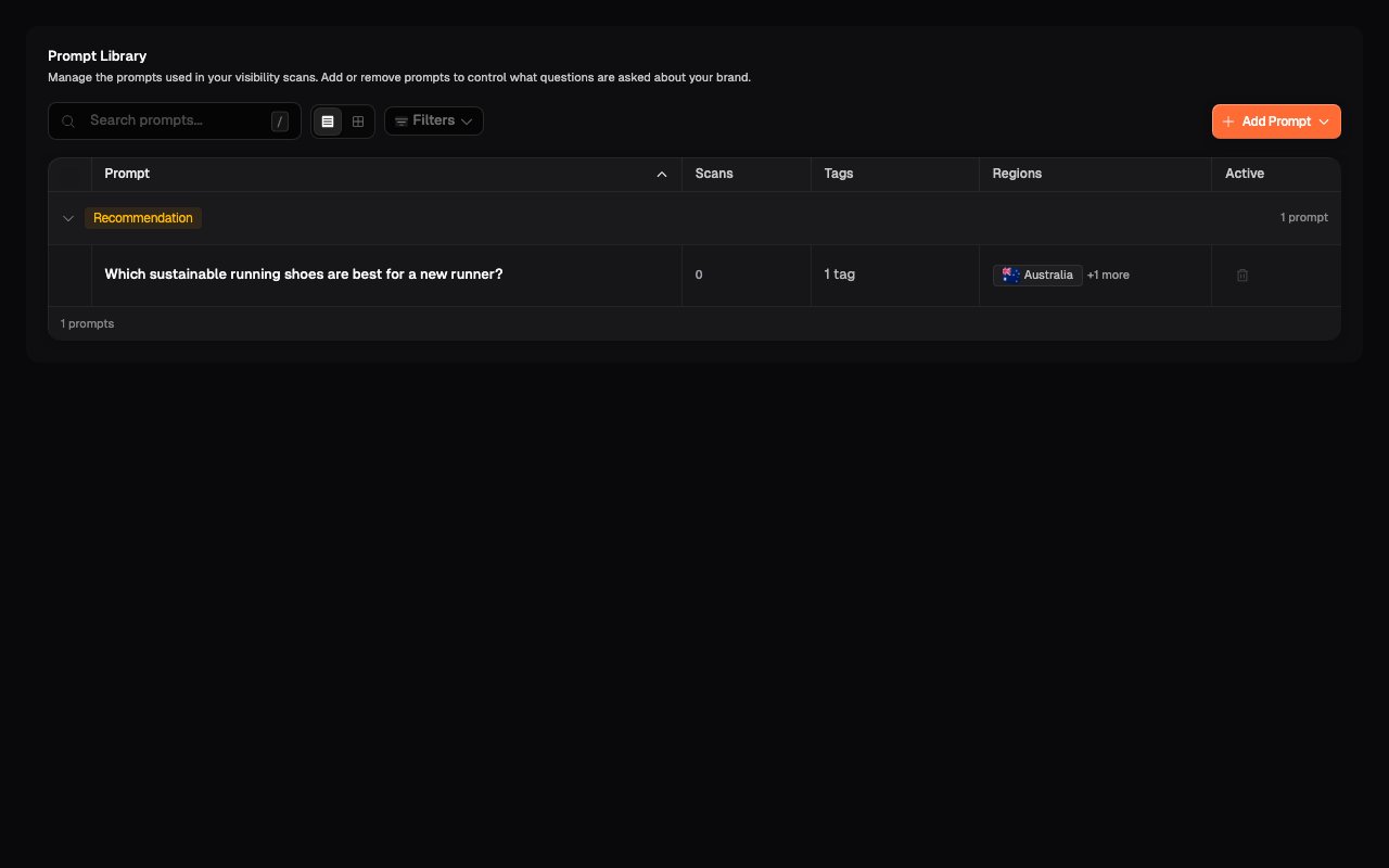 Prompt Library showing the newly saved question in its Recommendation category