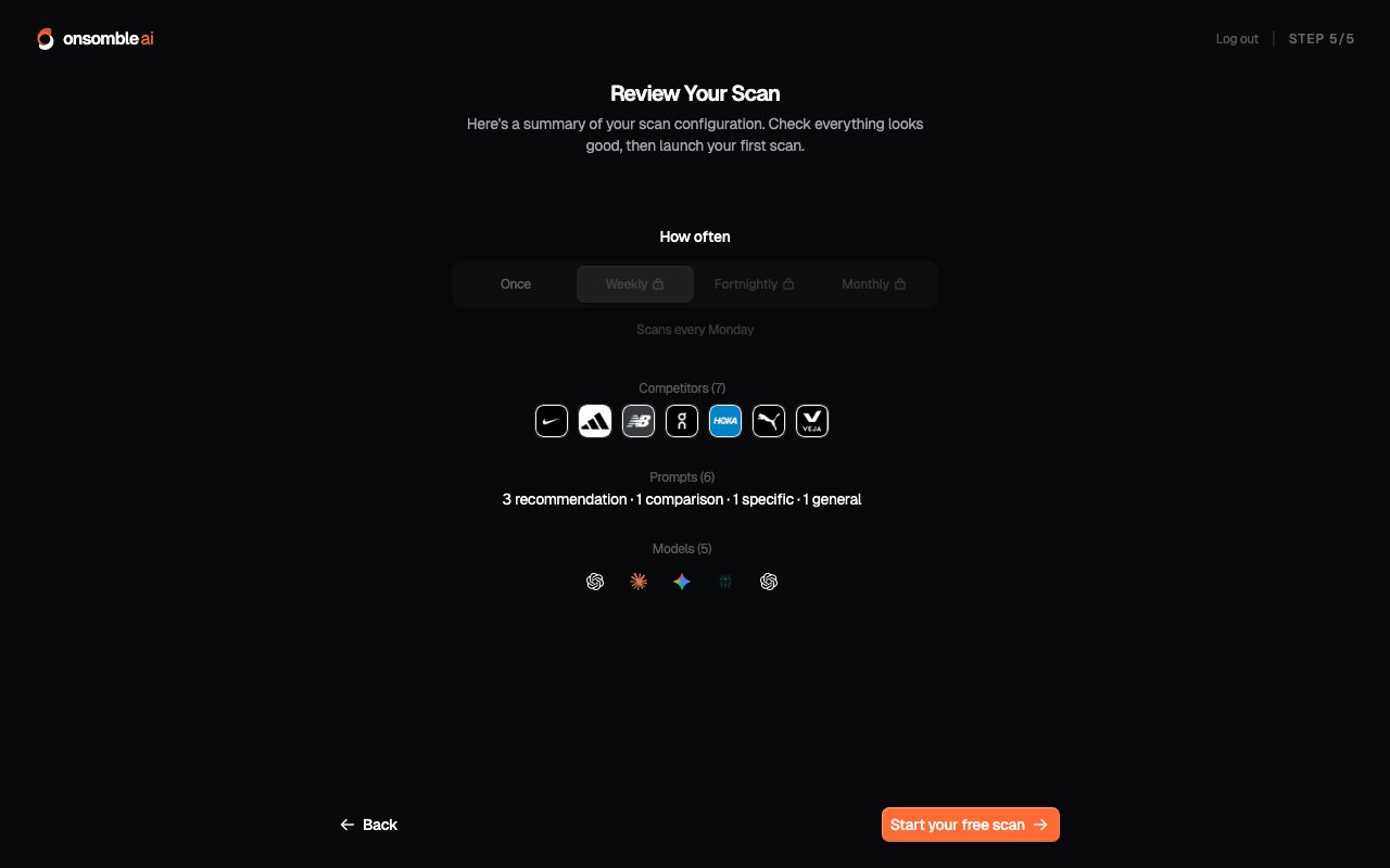 The review step, summarising competitors, prompts, and models with the launch button