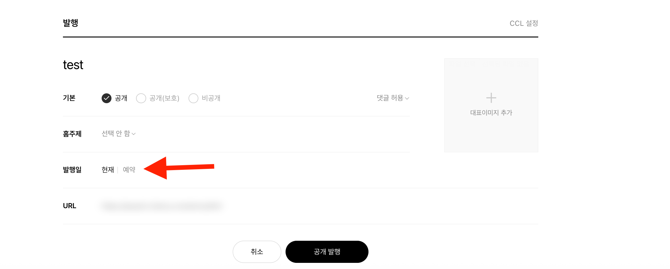 발행 설정에서 발행일 선택