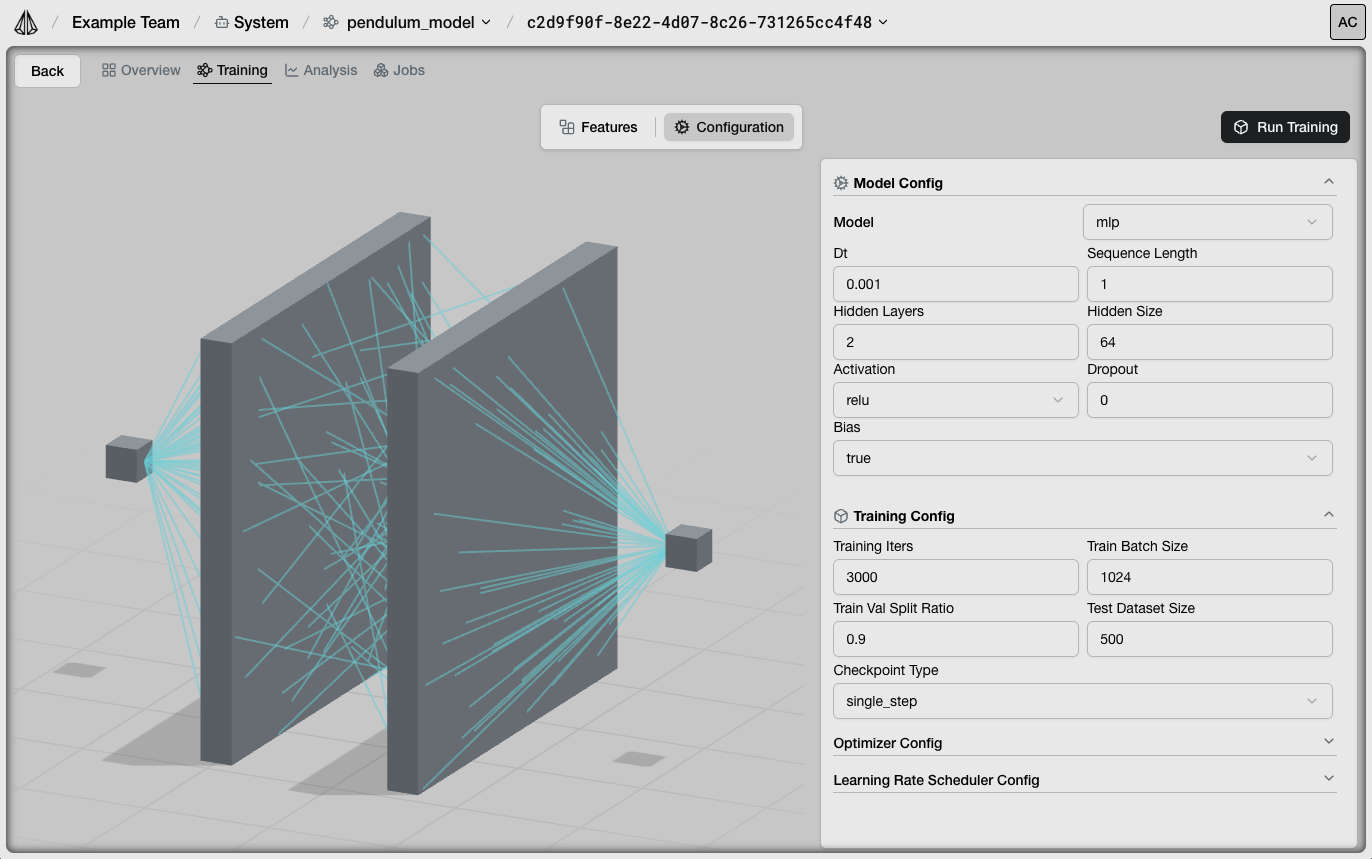 Model configuration interface
