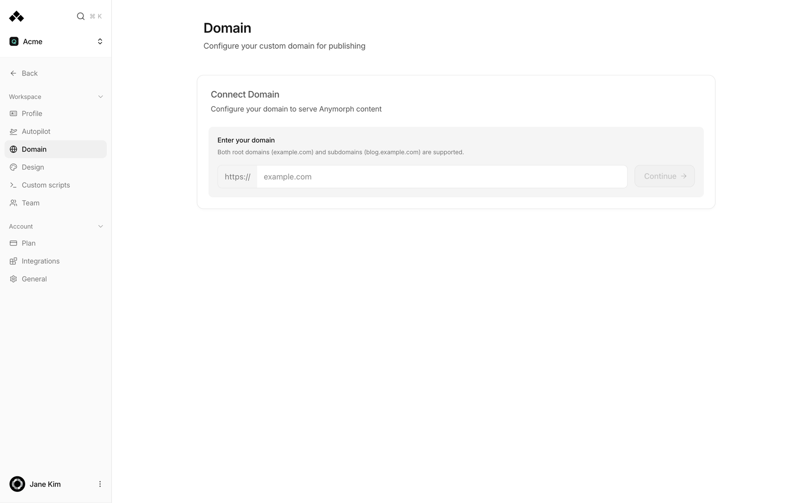 Domain connection wizard with the domain entry field