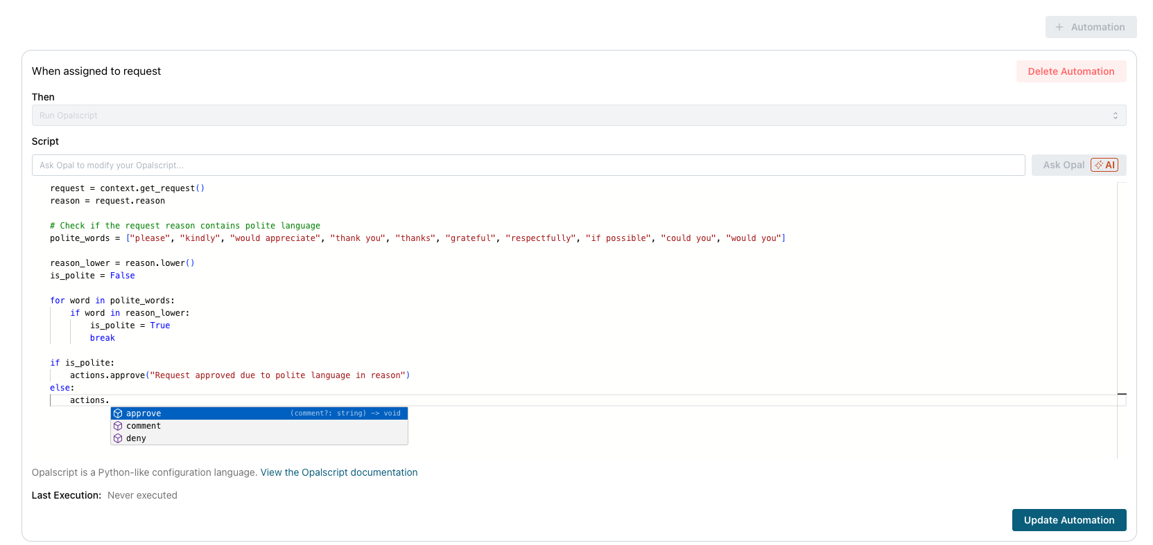 OpalScript automation setup