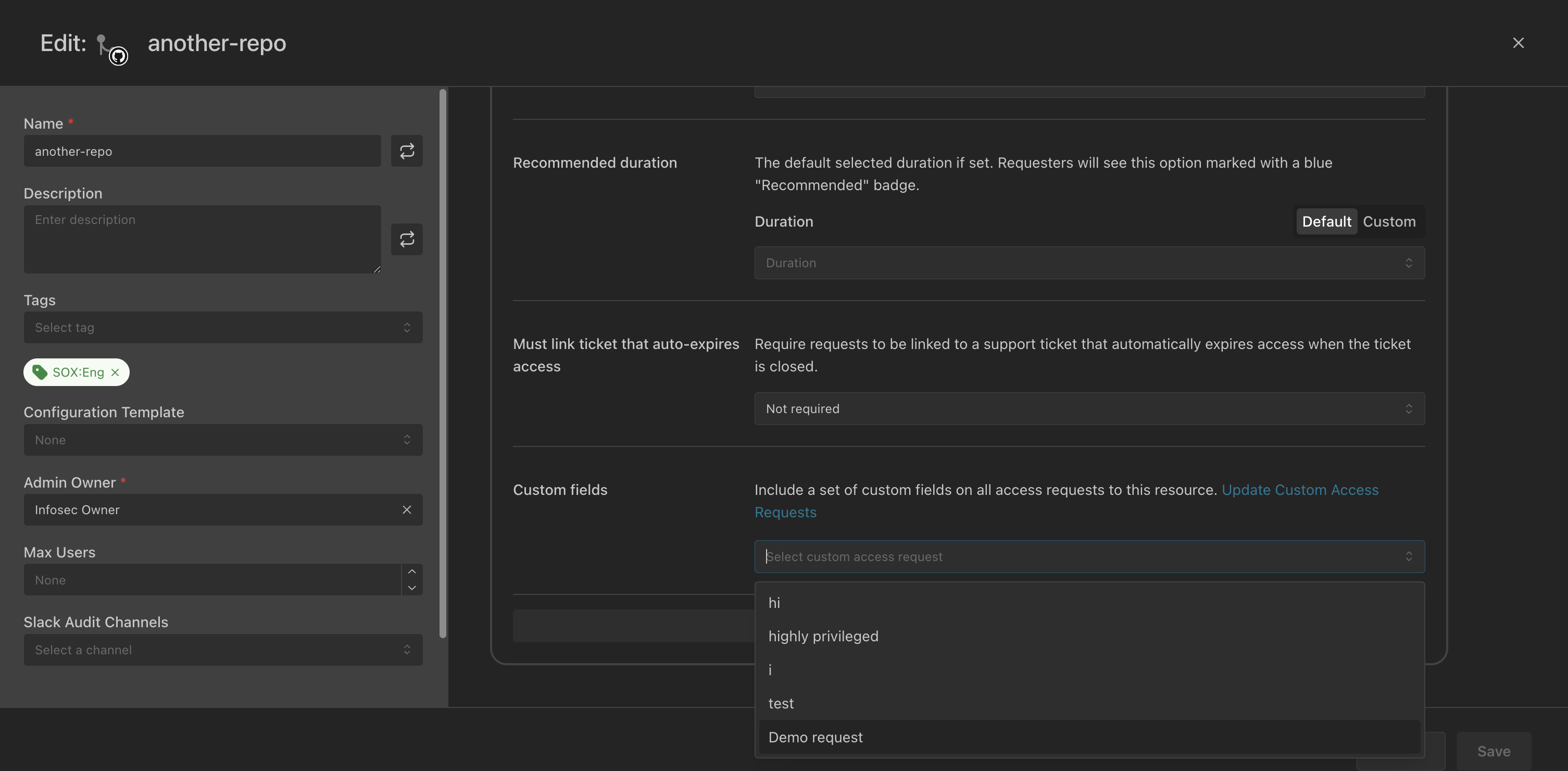 Attach a custom field template to a resource