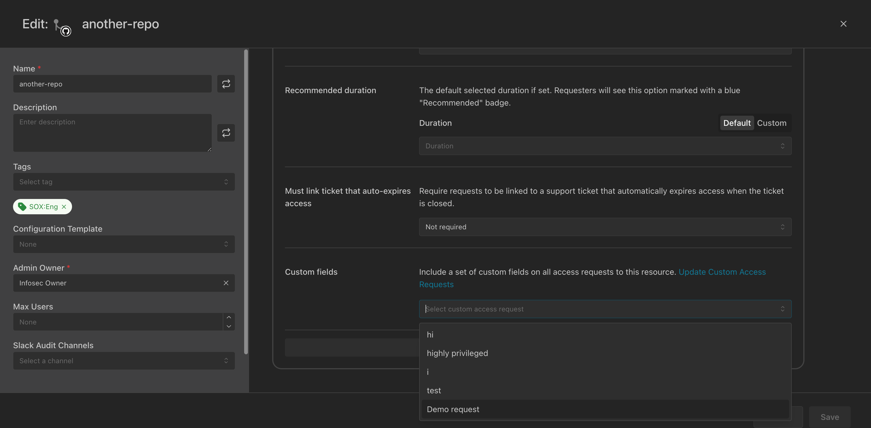 Attach a custom field template to a resource