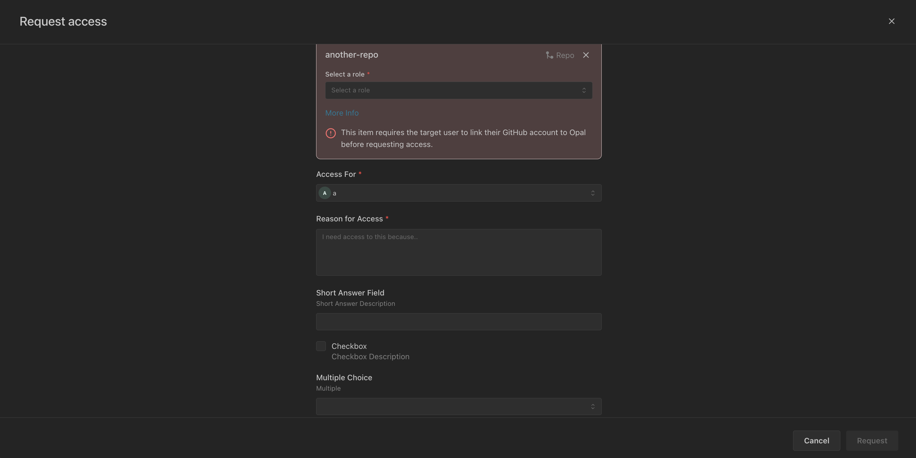 Custom fields on an access request