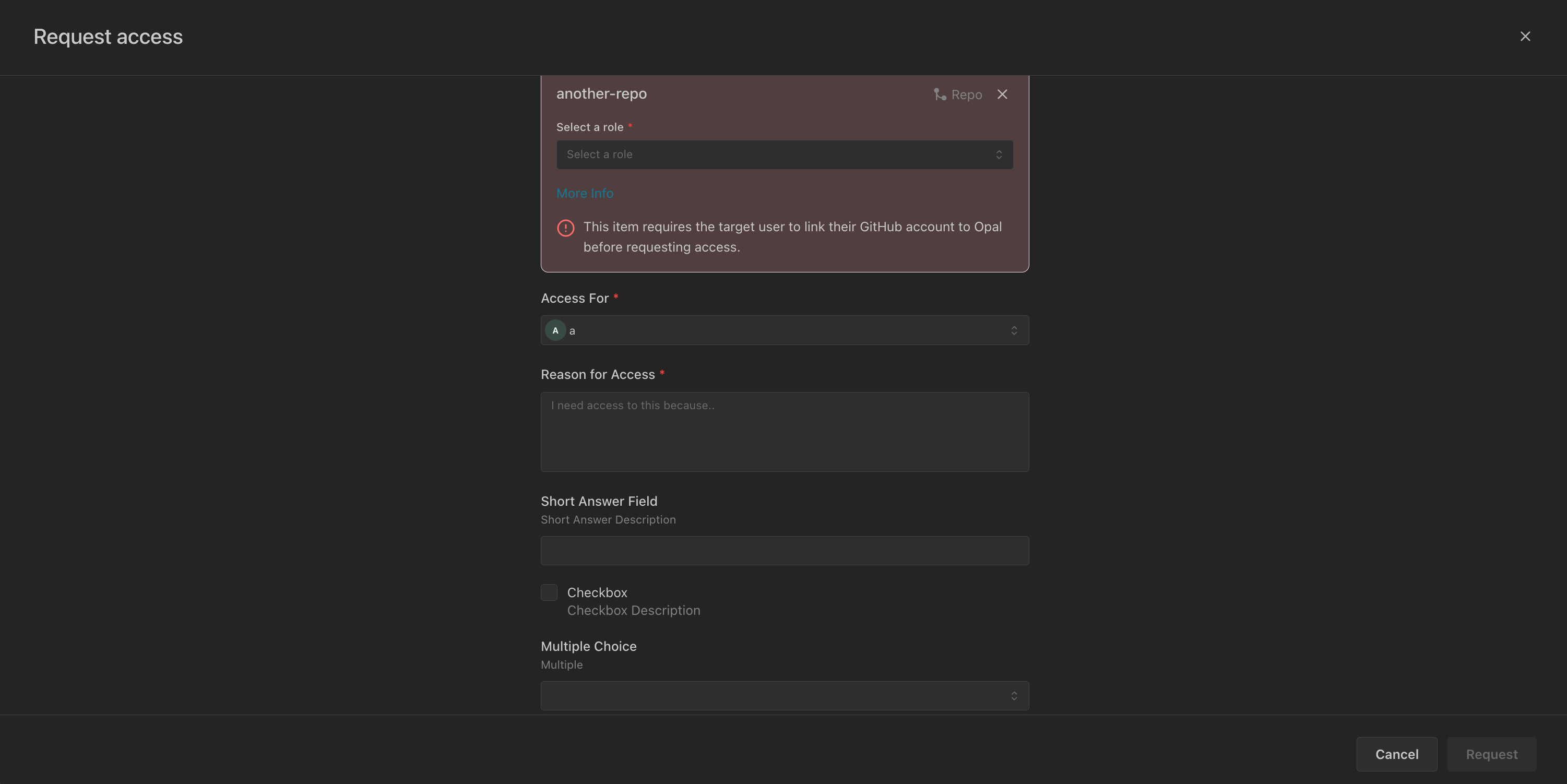 Custom fields on an access request