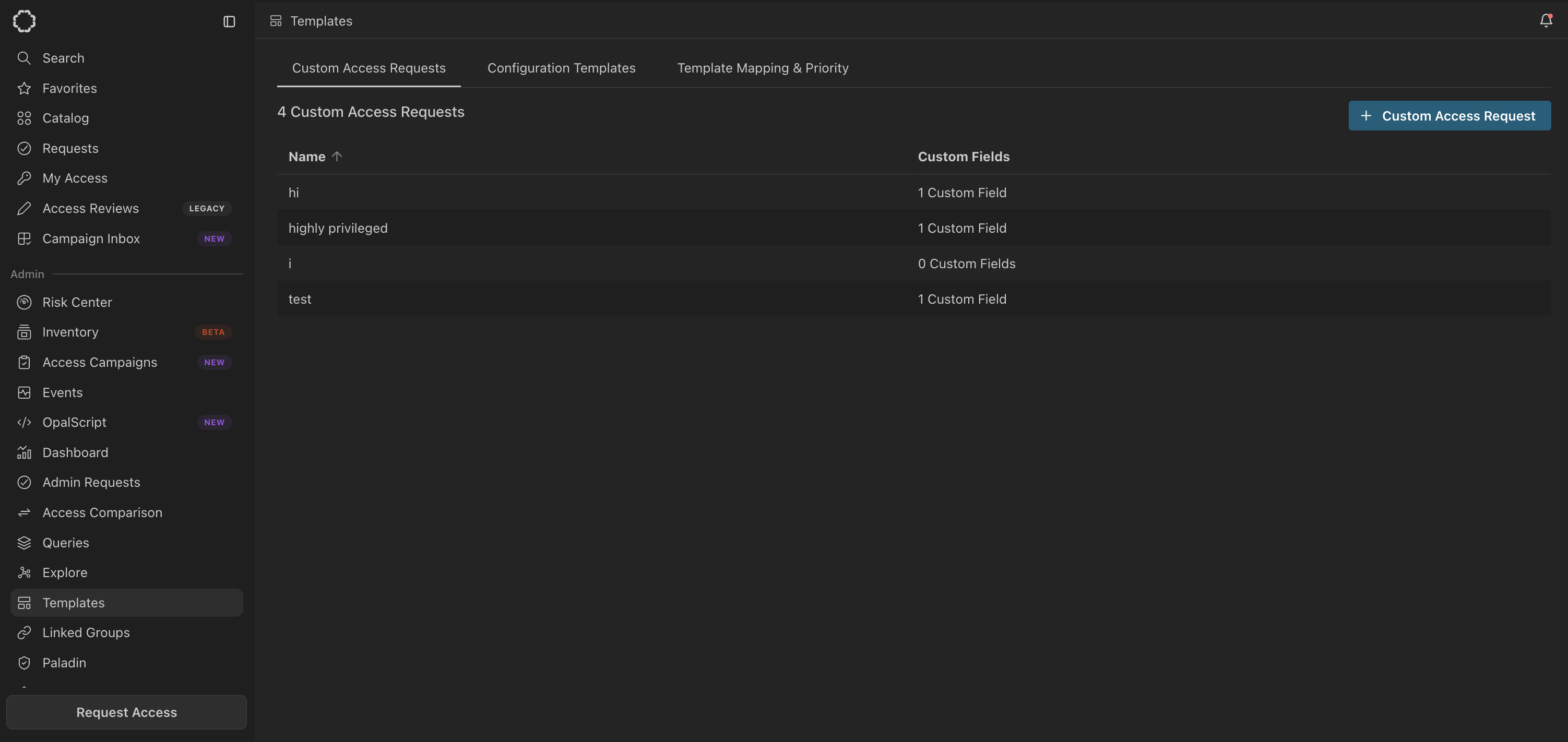 Create a custom access request template