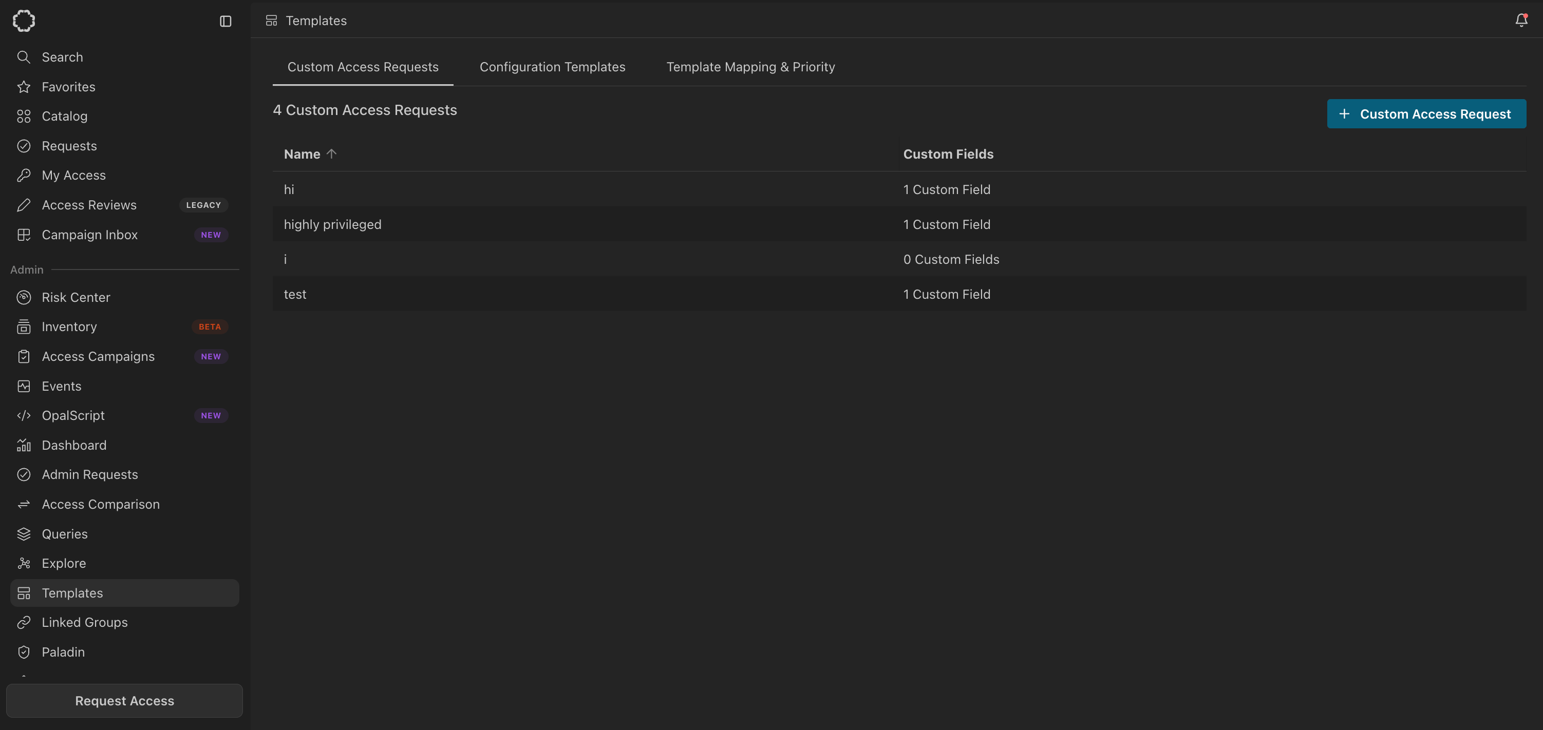 Create a custom access request template