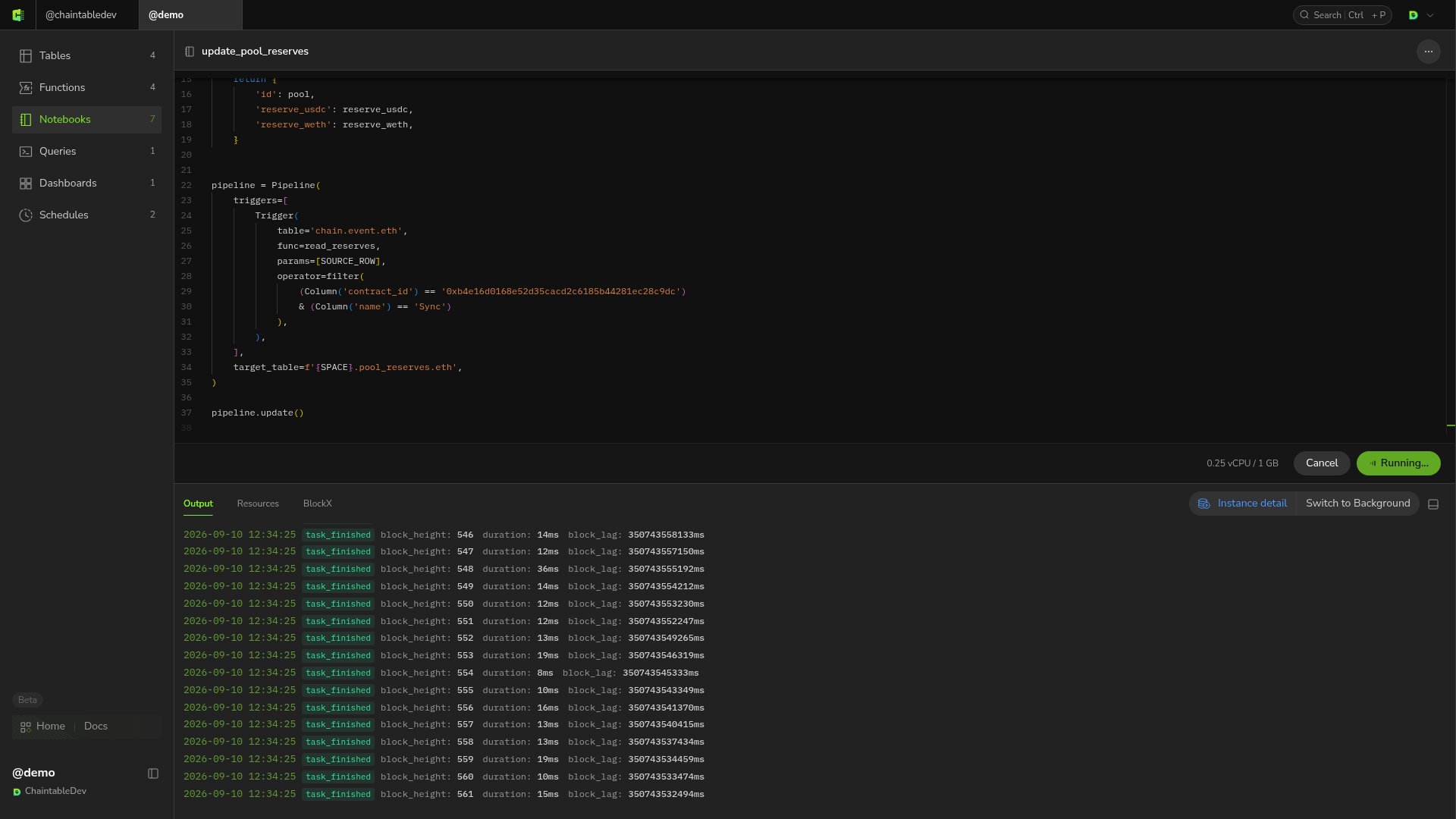 The Pipeline fills unprocessed historical blocks before following new blocks