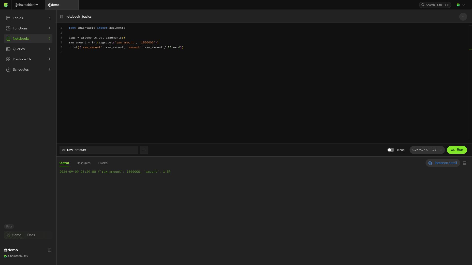 Notebook editor and USDC conversion result in Output
