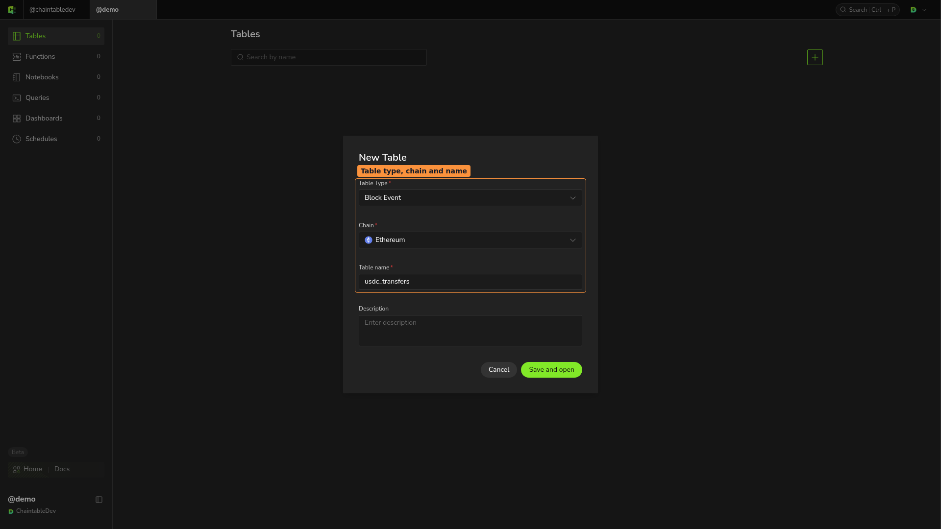 Create an Ethereum Block Event Table in Tables