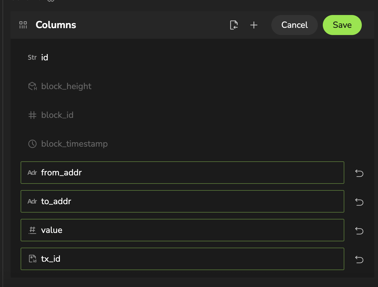 Edit Columns 面板
