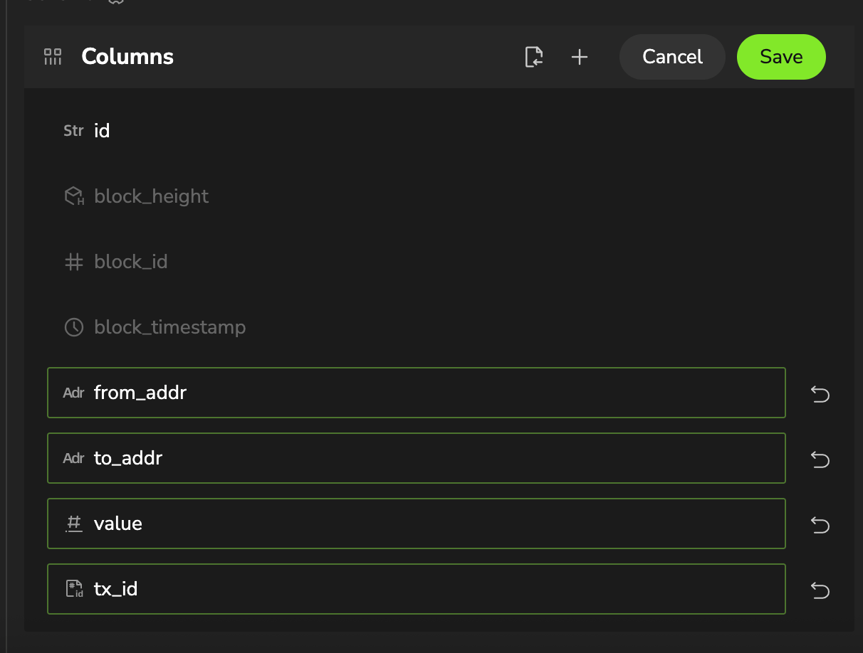 Edit Columns 面板