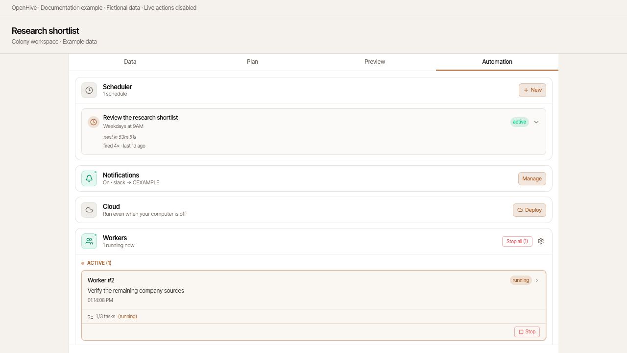 Check the Cloud section to understand the colony's execution location.