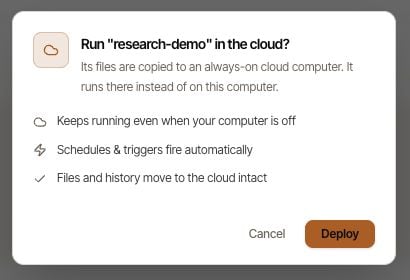 Review the cloud confirmation before starting cloud execution.