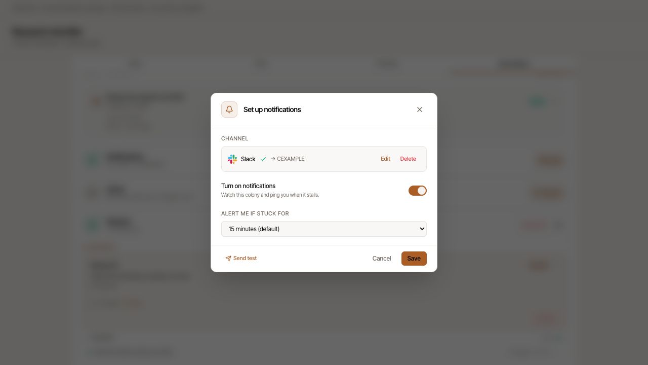 Notification settings with the Alert me if stuck for control set to 15 minutes.