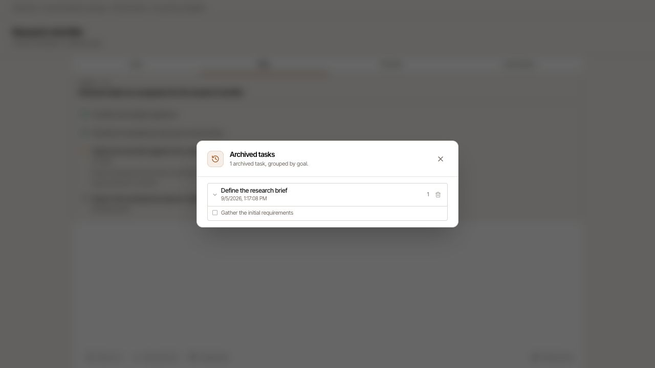 Expand an archived batch to review its tasks and restore it if needed.
