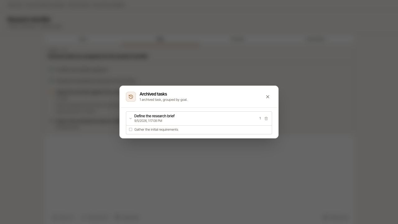 Expand an archived batch to review its tasks and restore it if needed.