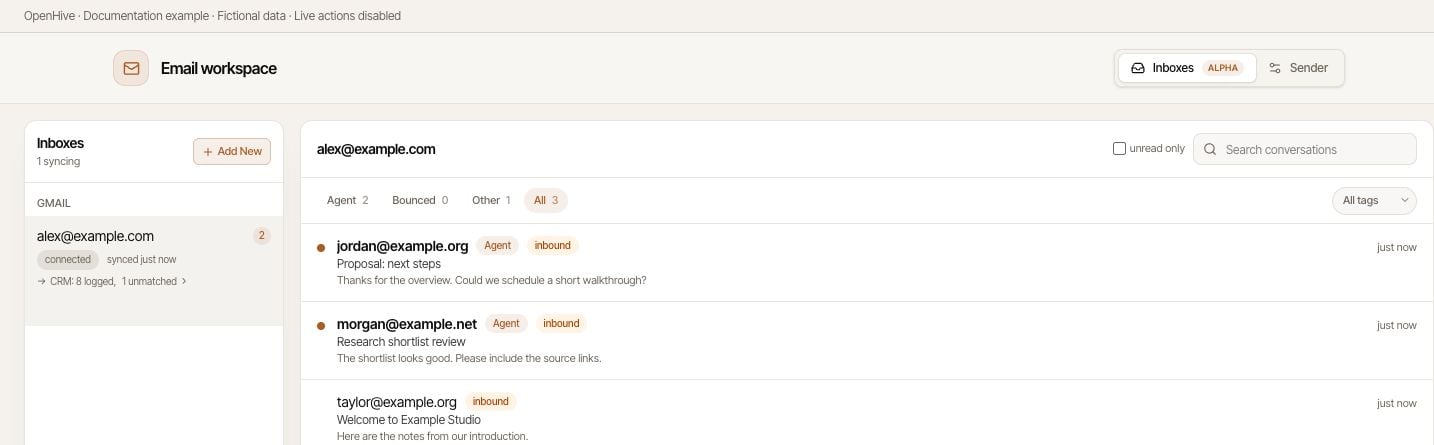 Use mailbox, category, and tag filters to narrow the conversation list.