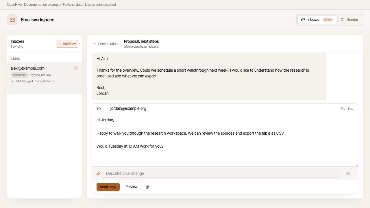Review the thread while writing an example reply.