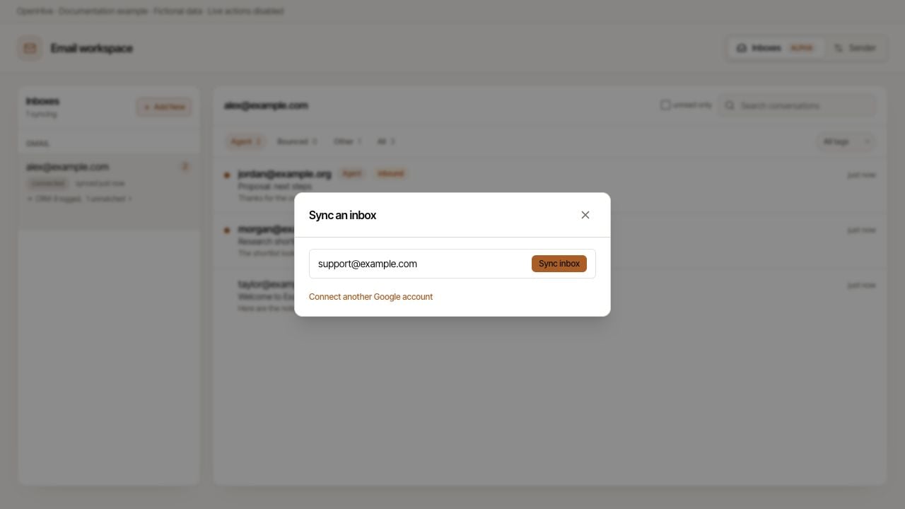 Sync an inbox using an example mailbox address.