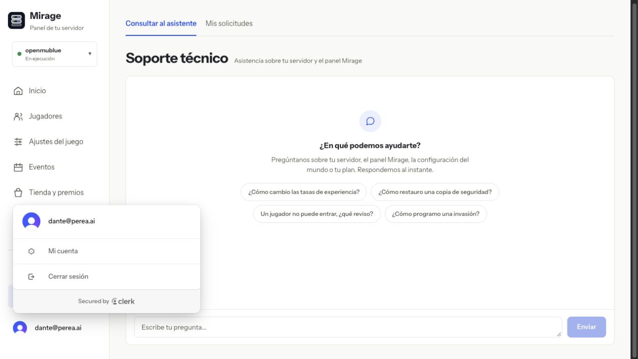 Menú del nombre de usuario con Mi cuenta y Cerrar sesión