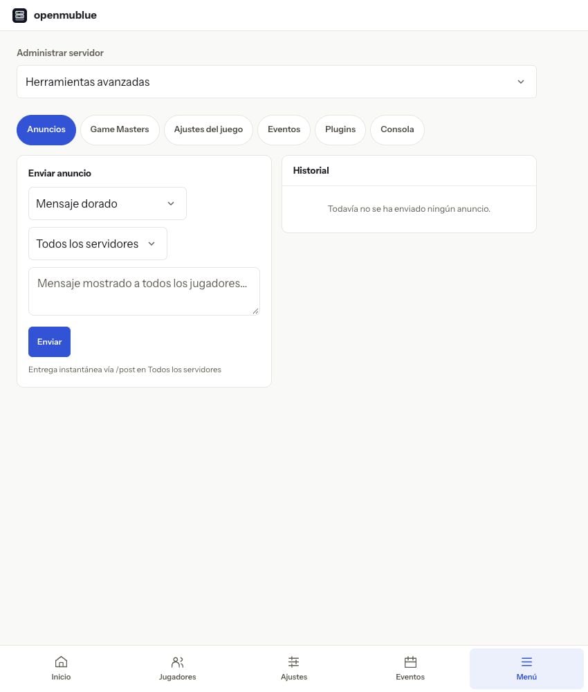 Herramientas avanzadas — panel actual