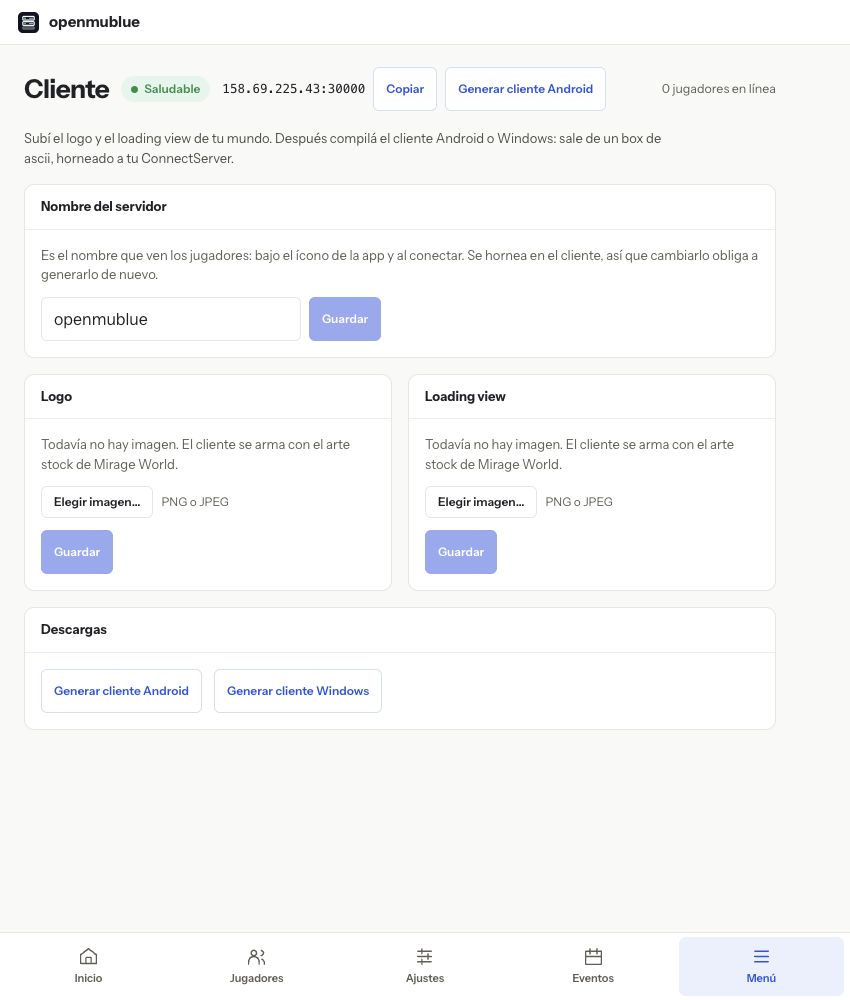 Preparar y descargar el cliente — panel actual