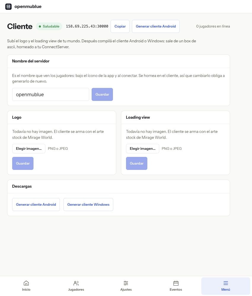 Preparar y descargar el cliente — panel actual