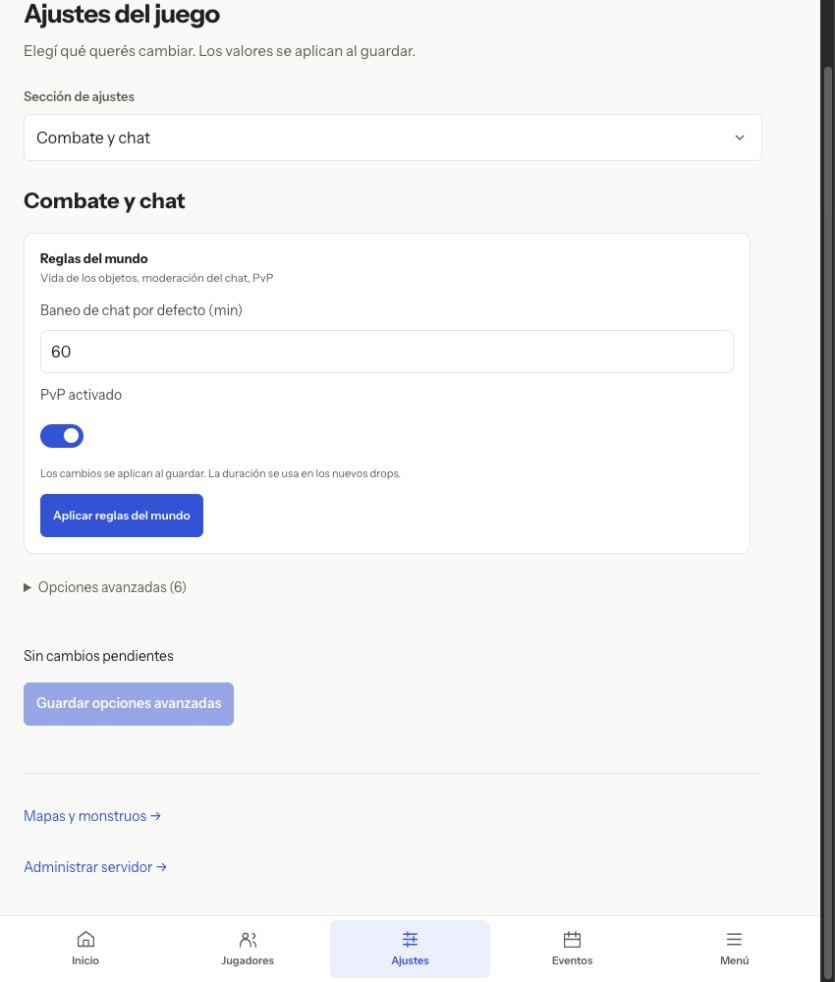 Combate y chat en el panel actual