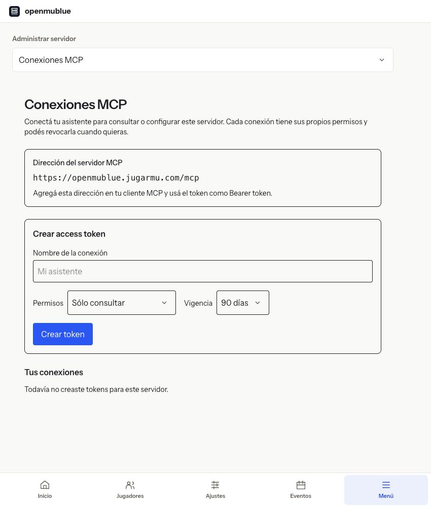 Conectar un asistente por MCP — panel actual