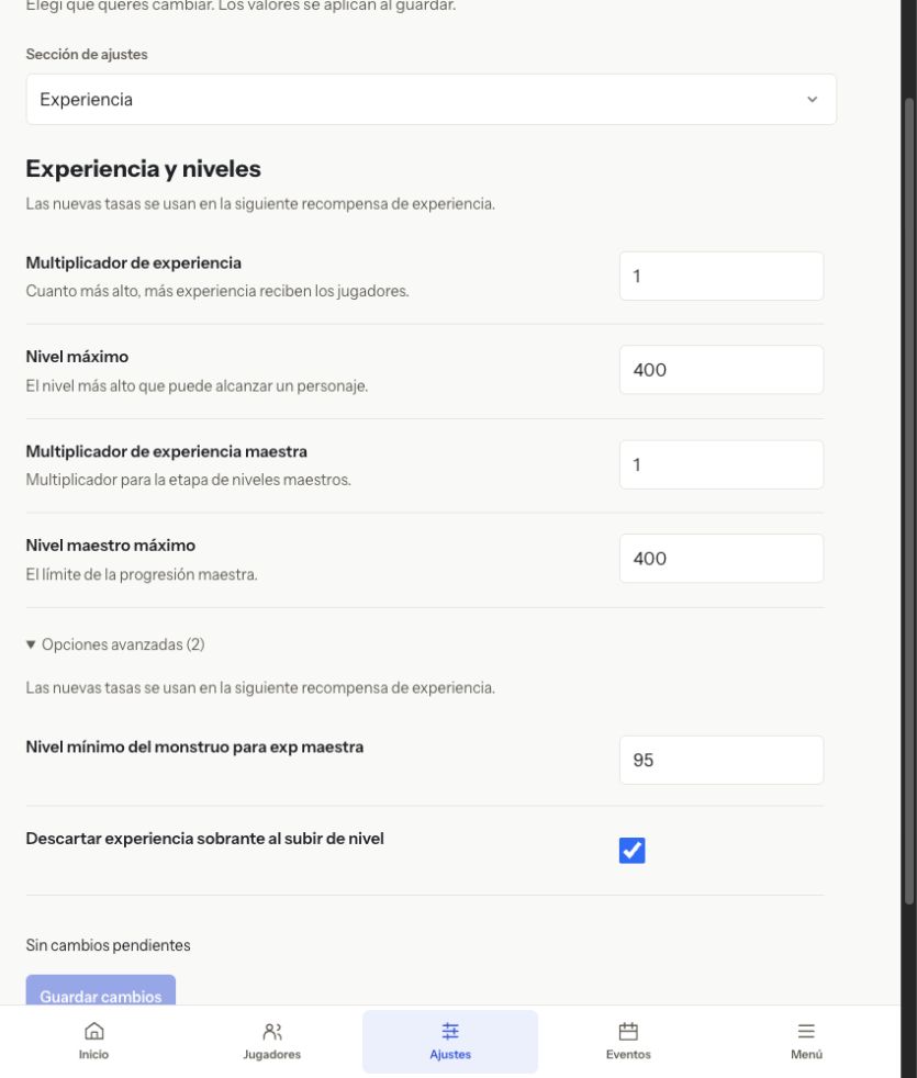 Opciones avanzadas en la interfaz actual