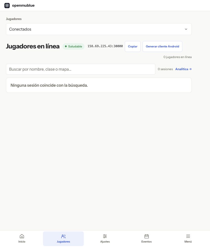 Jugadores conectados — panel actual