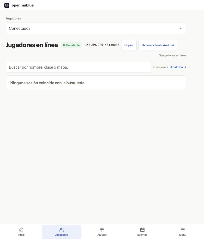 Jugadores conectados — panel actual